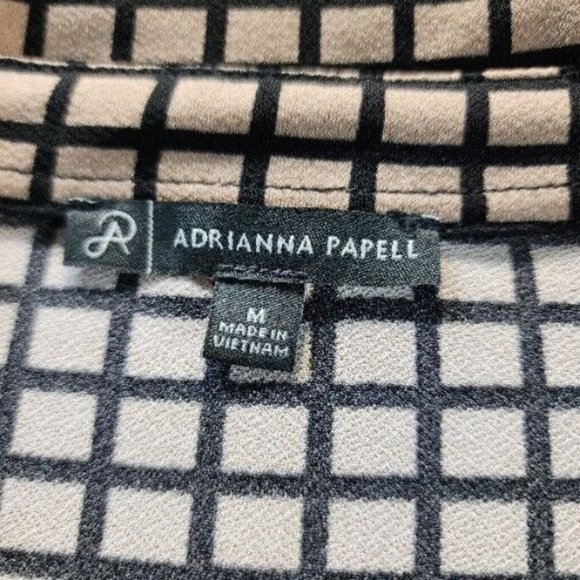 Adrianna Papell Sleeveless Button Down Collar Plaid Black Tan Shirt Sz Medium - Picture 5 of 14